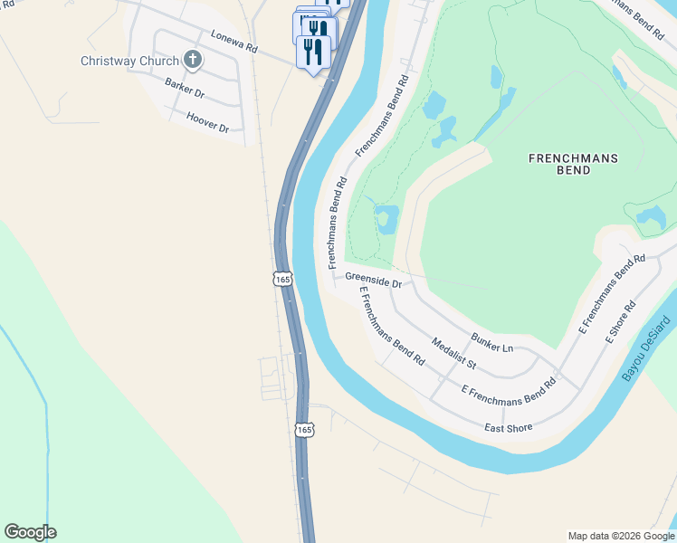 map of restaurants, bars, coffee shops, grocery stores, and more near 1396-1398 Frenchmans Bend Road in Monroe