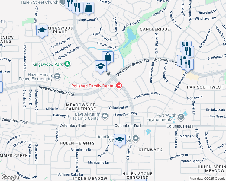 map of restaurants, bars, coffee shops, grocery stores, and more near 7505 Palmetto Drive in Fort Worth