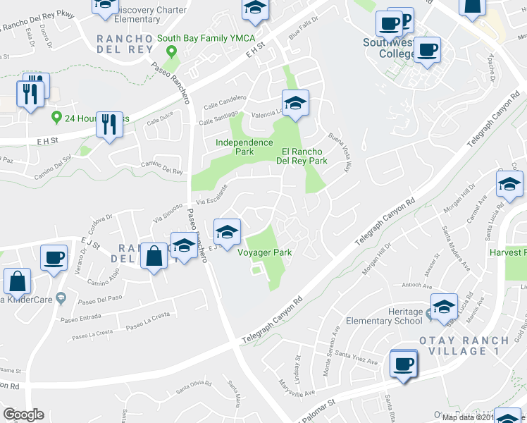 map of restaurants, bars, coffee shops, grocery stores, and more near 1006 Camino Calabazo in Chula Vista