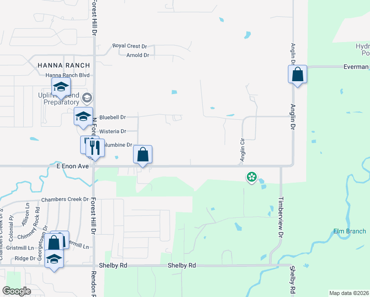 map of restaurants, bars, coffee shops, grocery stores, and more near 1033 East Enon Avenue in Fort Worth
