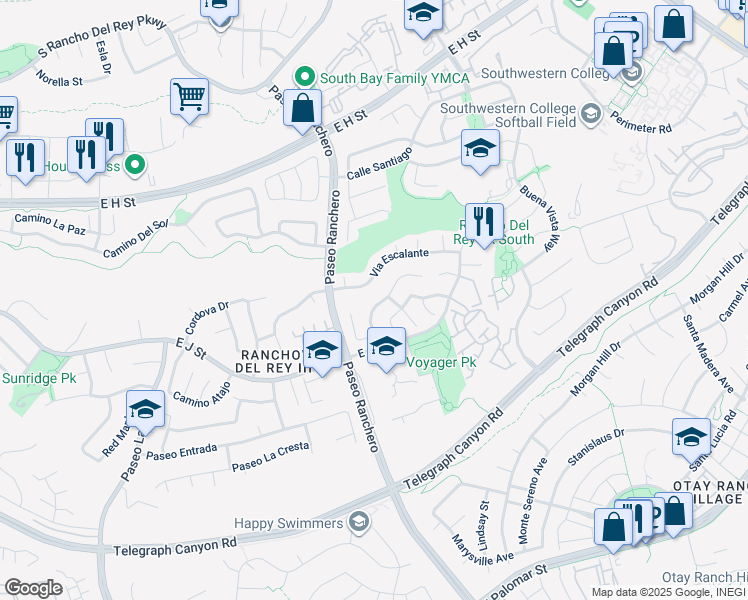 map of restaurants, bars, coffee shops, grocery stores, and more near 1038 Via Miraleste in Chula Vista