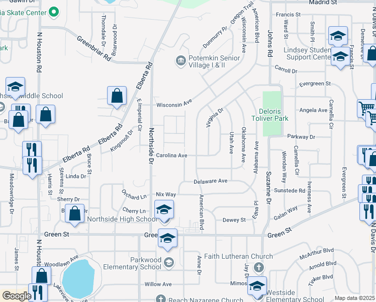 map of restaurants, bars, coffee shops, grocery stores, and more near 200 Arizona Avenue in Warner Robins