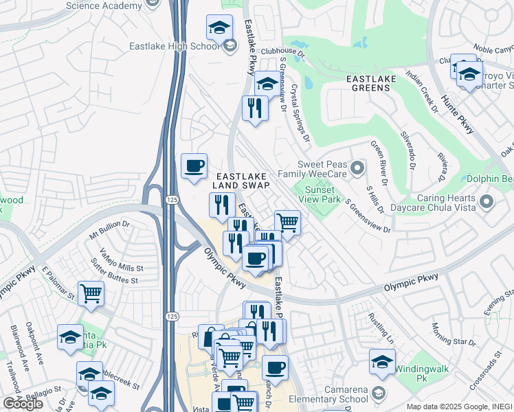 map of restaurants, bars, coffee shops, grocery stores, and more near 2144 Caminito Elda in Chula Vista