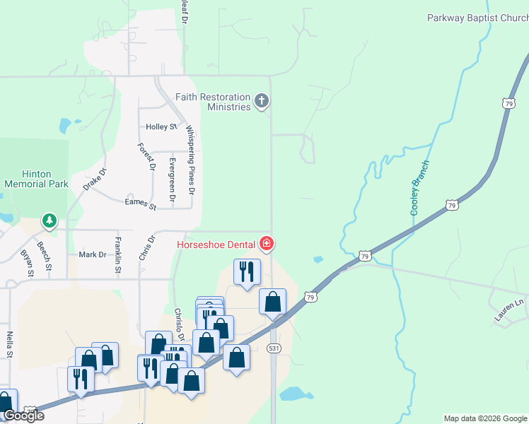 map of restaurants, bars, coffee shops, grocery stores, and more near 220 Country Club Circle in Minden