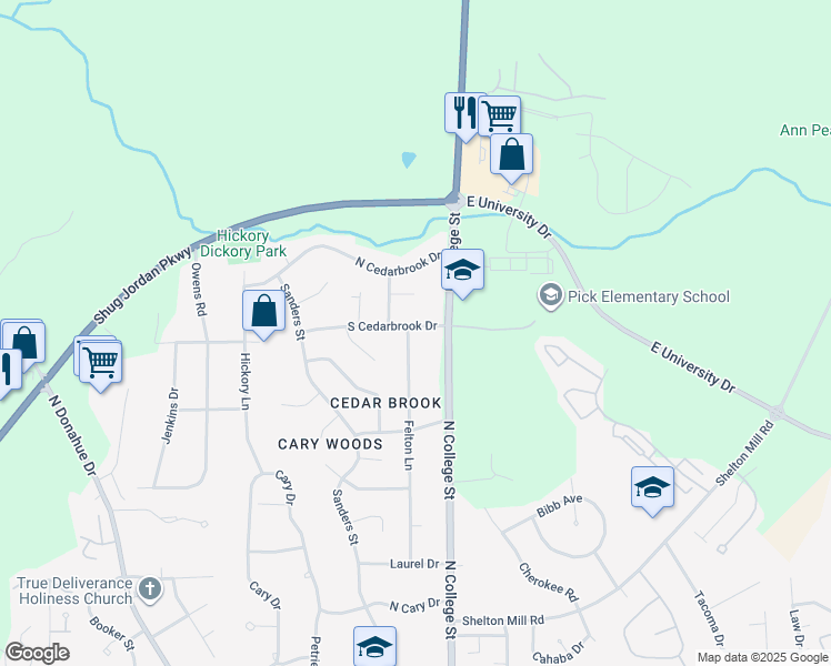 map of restaurants, bars, coffee shops, grocery stores, and more near 117 South Cedarbrook Drive in Auburn
