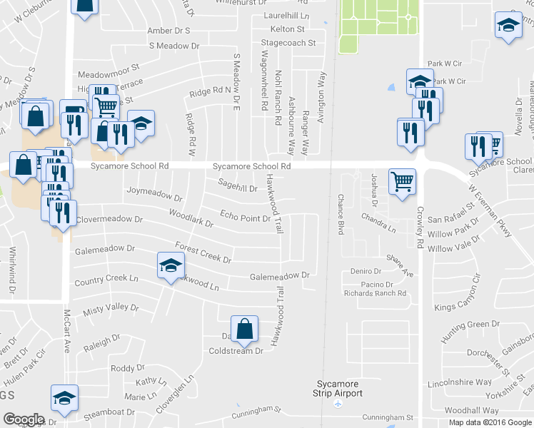 map of restaurants, bars, coffee shops, grocery stores, and more near 2508 Echo Point Drive in Fort Worth