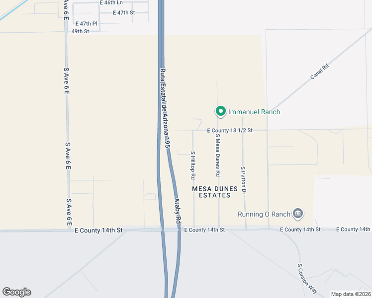 map of restaurants, bars, coffee shops, grocery stores, and more near 13572 South Hilltop Road in Yuma