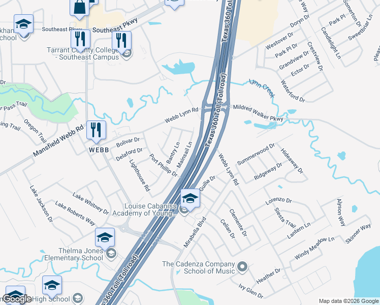 map of restaurants, bars, coffee shops, grocery stores, and more near 2312 Mainsail Lane in Arlington