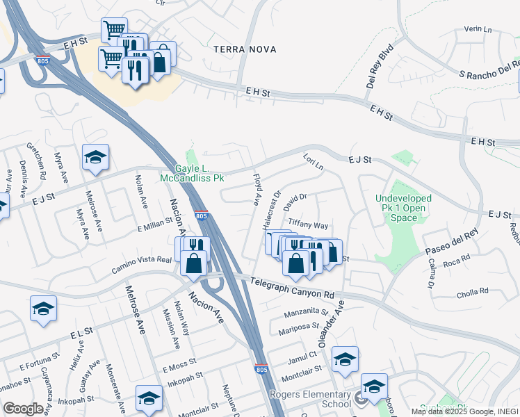 map of restaurants, bars, coffee shops, grocery stores, and more near 823 Floyd Avenue in Chula Vista