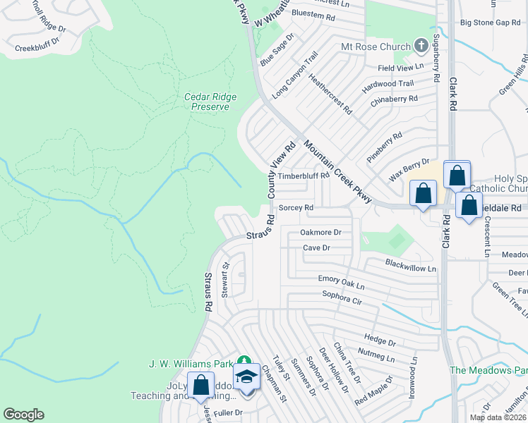 map of restaurants, bars, coffee shops, grocery stores, and more near 101 Straus Road in Cedar Hill