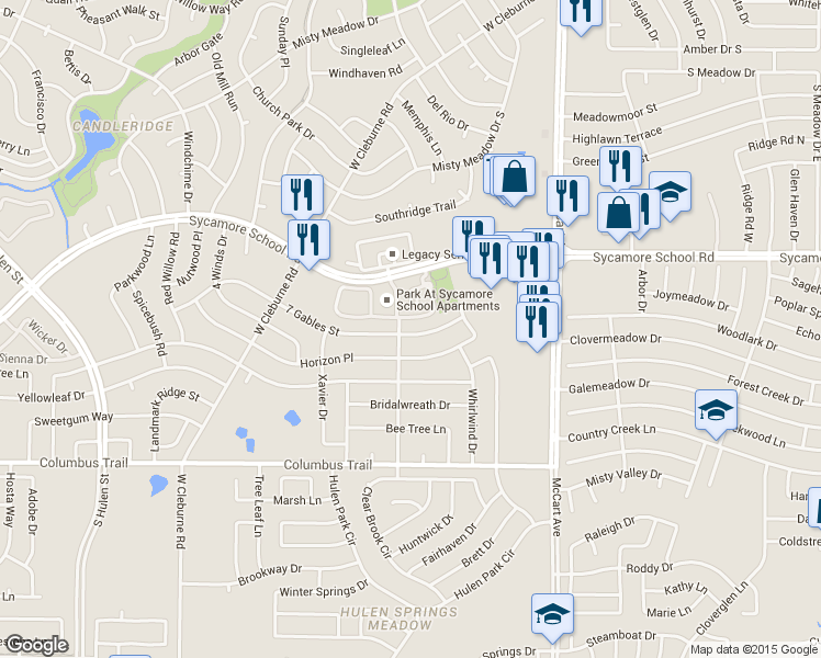 map of restaurants, bars, coffee shops, grocery stores, and more near 3736 7 Gables Street in Fort Worth