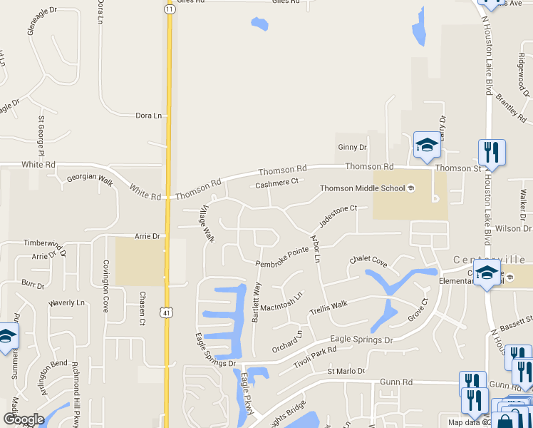 map of restaurants, bars, coffee shops, grocery stores, and more near 701 Arbor Ln in Centerville