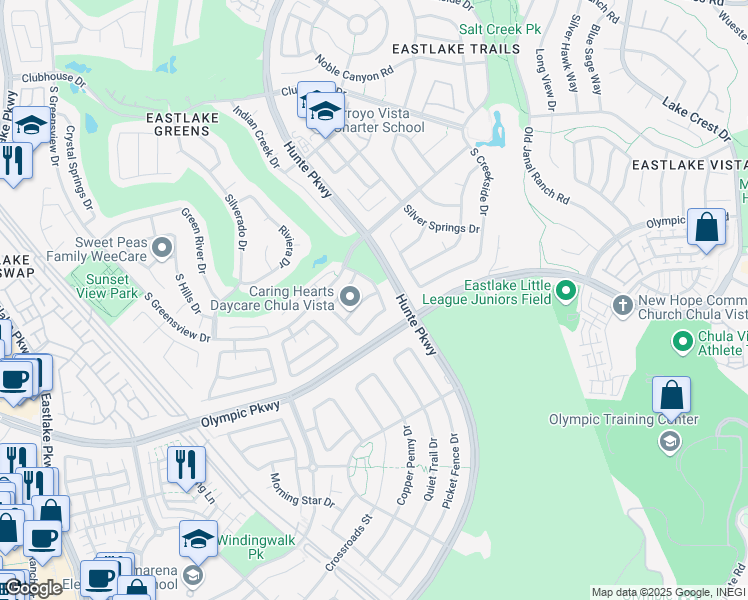 map of restaurants, bars, coffee shops, grocery stores, and more near 2486 Myrtle Beach Way in Chula Vista