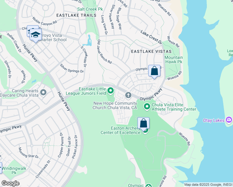 map of restaurants, bars, coffee shops, grocery stores, and more near 1540 Olympic Vista Road in Chula Vista
