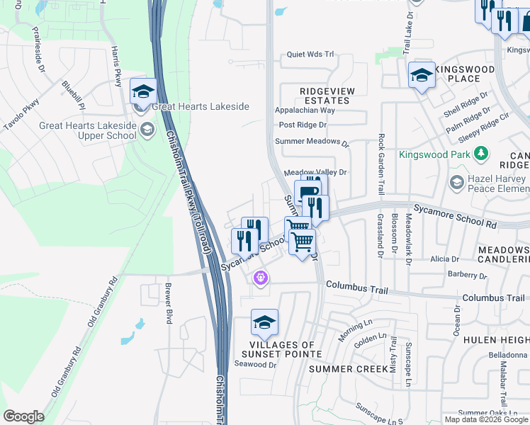 map of restaurants, bars, coffee shops, grocery stores, and more near 7620 Villa Rosa Drive in Fort Worth