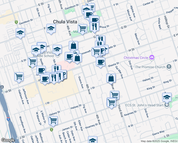 map of restaurants, bars, coffee shops, grocery stores, and more near 534 Glover Avenue in Chula Vista