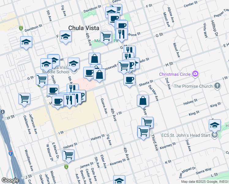 map of restaurants, bars, coffee shops, grocery stores, and more near 534 Glover Avenue in Chula Vista