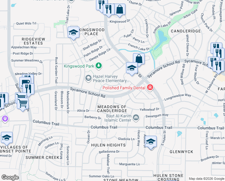 map of restaurants, bars, coffee shops, grocery stores, and more near 4836 Madyson Ridge Drive in Fort Worth