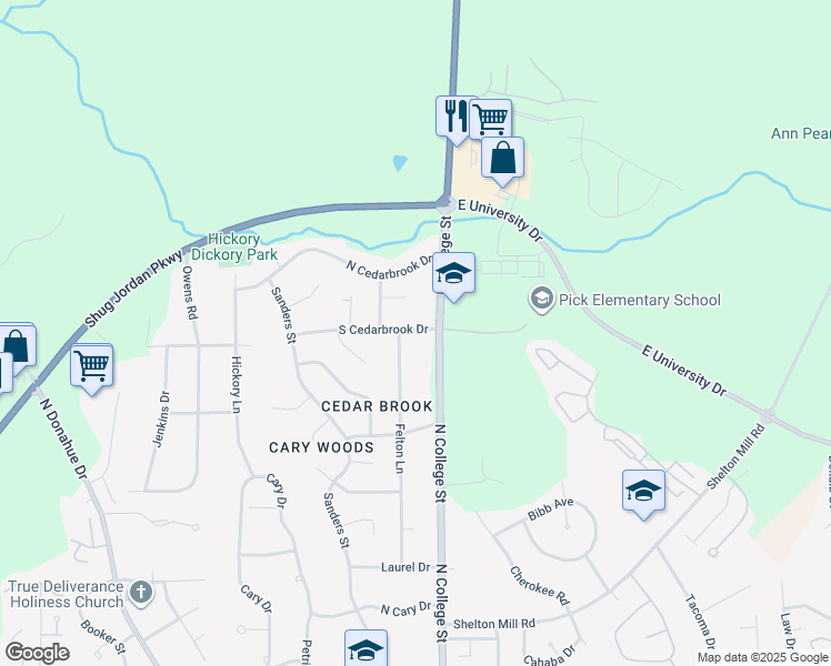 map of restaurants, bars, coffee shops, grocery stores, and more near 117 South Cedarbrook Drive in Auburn