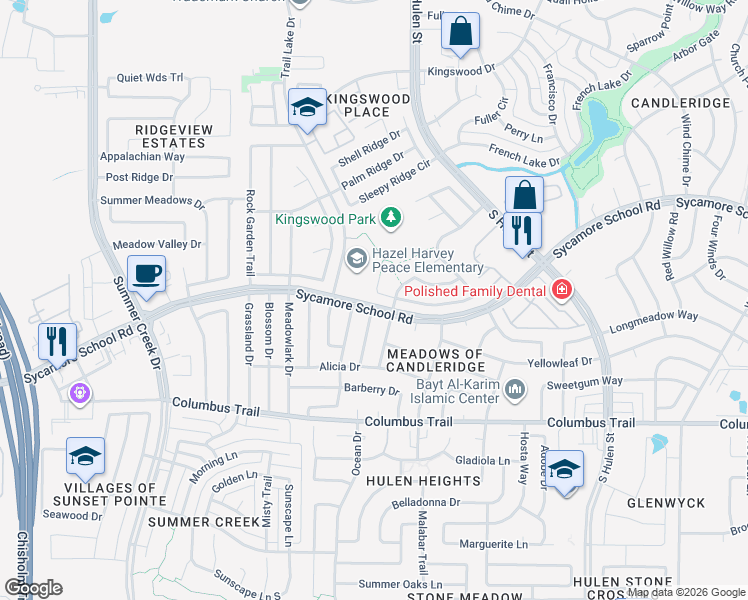 map of restaurants, bars, coffee shops, grocery stores, and more near 4917 Madyson Ridge Drive in Fort Worth