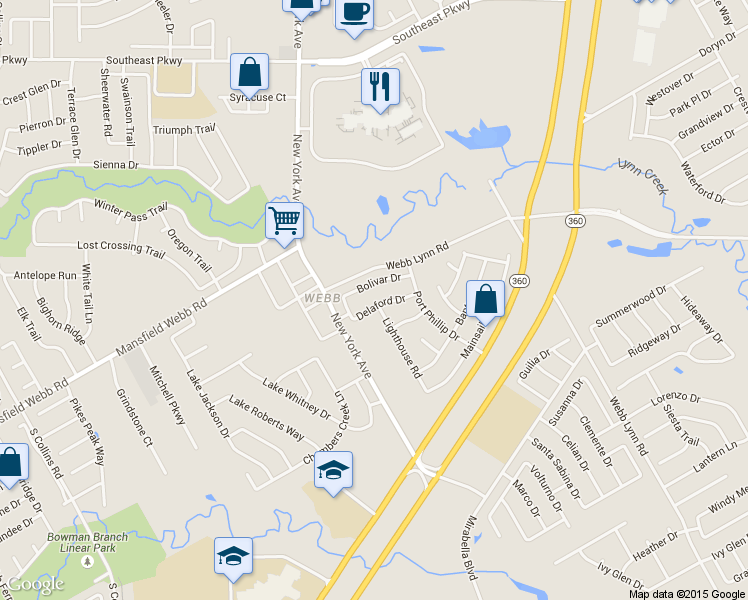 map of restaurants, bars, coffee shops, grocery stores, and more near 2106 Bolivar Drive in Arlington