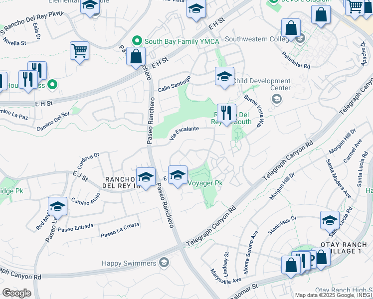 map of restaurants, bars, coffee shops, grocery stores, and more near 1047 Camino Calabazo in Chula Vista