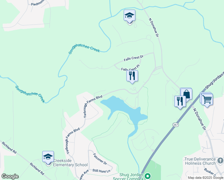 map of restaurants, bars, coffee shops, grocery stores, and more near 1716 Yarbrough Farms Boulevard in Auburn