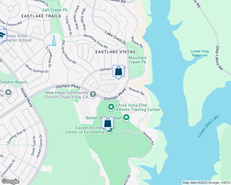 map of restaurants, bars, coffee shops, grocery stores, and more near 1545 Gold Medal Way in Chula Vista