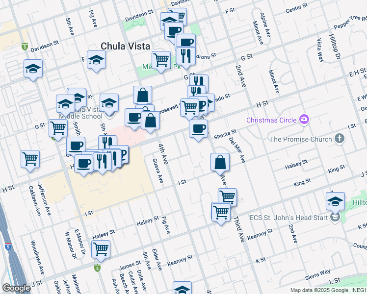 map of restaurants, bars, coffee shops, grocery stores, and more near 534 Glover Avenue in Chula Vista