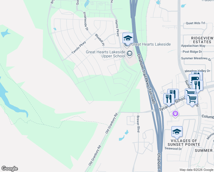 map of restaurants, bars, coffee shops, grocery stores, and more near 9198 Old Granbury Road in Fort Worth