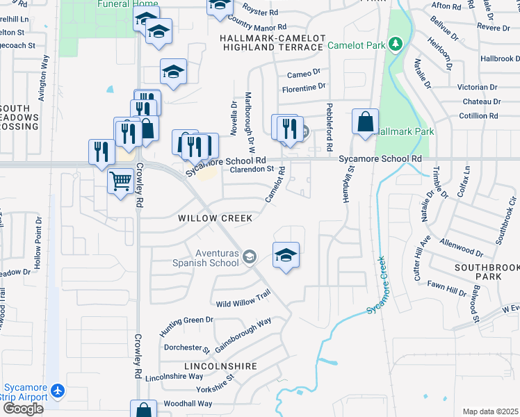 map of restaurants, bars, coffee shops, grocery stores, and more near 1400 Willow Vale Drive in Fort Worth