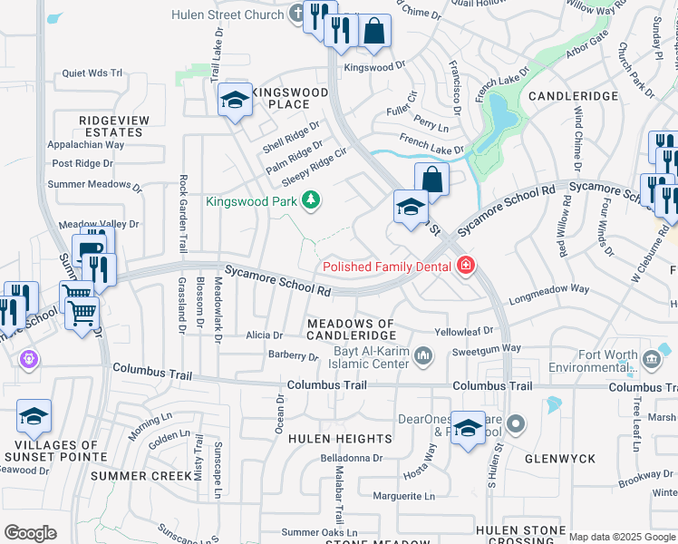 map of restaurants, bars, coffee shops, grocery stores, and more near 4836 Madyson Ridge Drive in Fort Worth