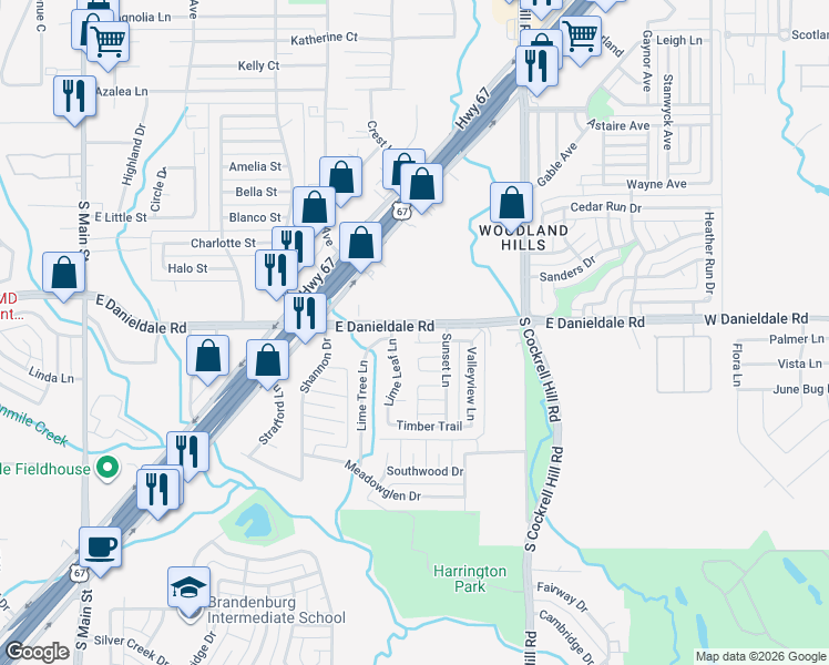 map of restaurants, bars, coffee shops, grocery stores, and more near 607 Valley Hill Road in Duncanville