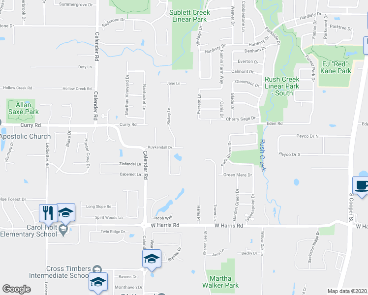map of restaurants, bars, coffee shops, grocery stores, and more near 2420 Kuykendall Drive in Arlington
