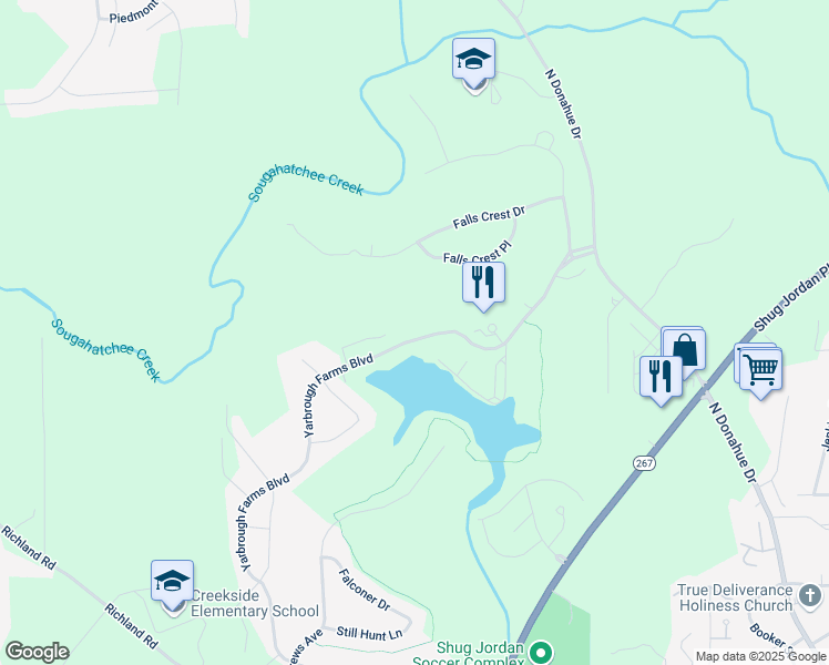 map of restaurants, bars, coffee shops, grocery stores, and more near 1716 Yarbrough Farms Boulevard in Auburn