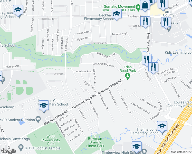 map of restaurants, bars, coffee shops, grocery stores, and more near 6715 White Tail Lane in Arlington