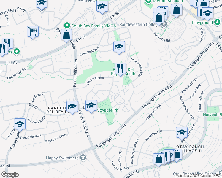 map of restaurants, bars, coffee shops, grocery stores, and more near 1006 Camino Calabazo in Chula Vista