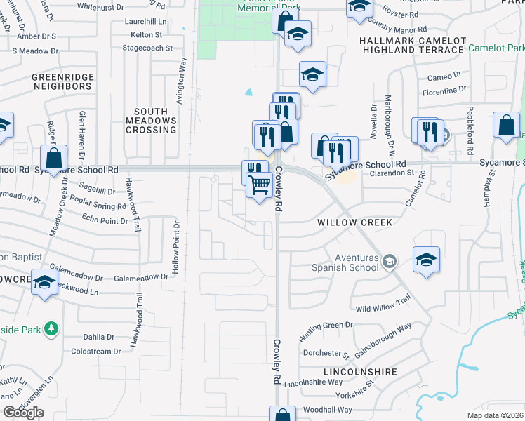 map of restaurants, bars, coffee shops, grocery stores, and more near 8000 Crowley Road in Fort Worth