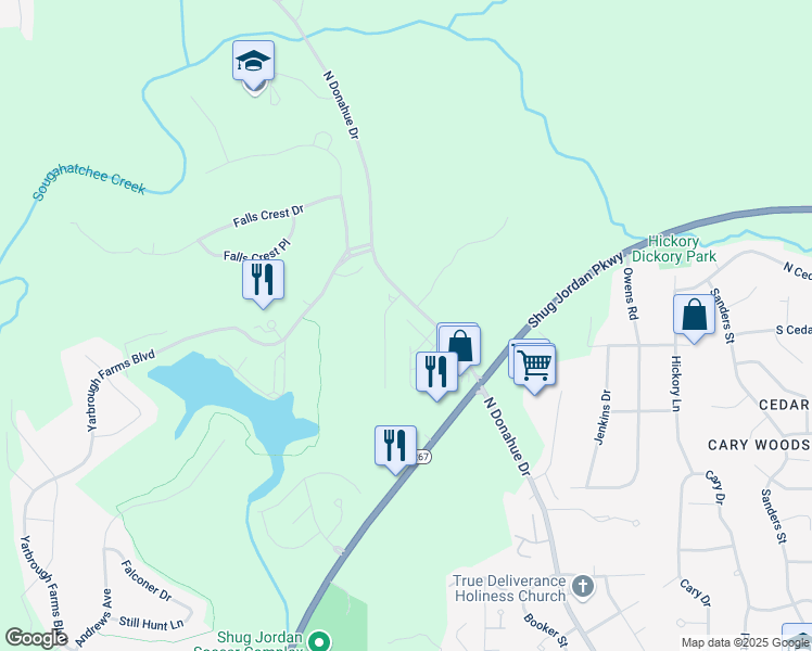 map of restaurants, bars, coffee shops, grocery stores, and more near 1477 North Donahue Drive in Auburn