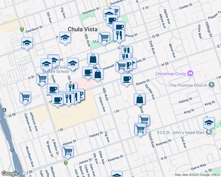 map of restaurants, bars, coffee shops, grocery stores, and more near 534 Glover Avenue in Chula Vista