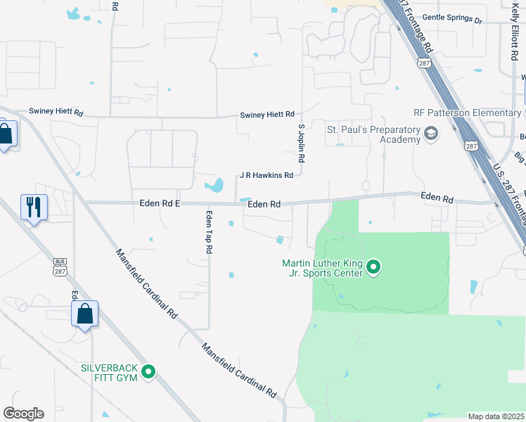 map of restaurants, bars, coffee shops, grocery stores, and more near 5108 Santa Rosa Drive in Kennedale