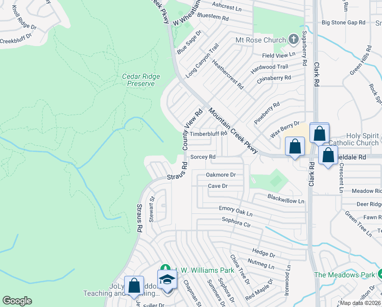 map of restaurants, bars, coffee shops, grocery stores, and more near 101 Straus Road in Cedar Hill
