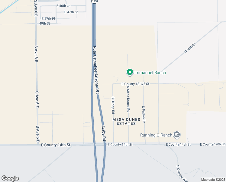 map of restaurants, bars, coffee shops, grocery stores, and more near 13572 South Hilltop Road in Yuma
