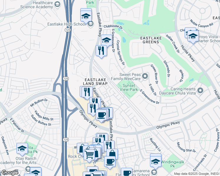 map of restaurants, bars, coffee shops, grocery stores, and more near 2192 Caminito Rinaldo in Chula Vista