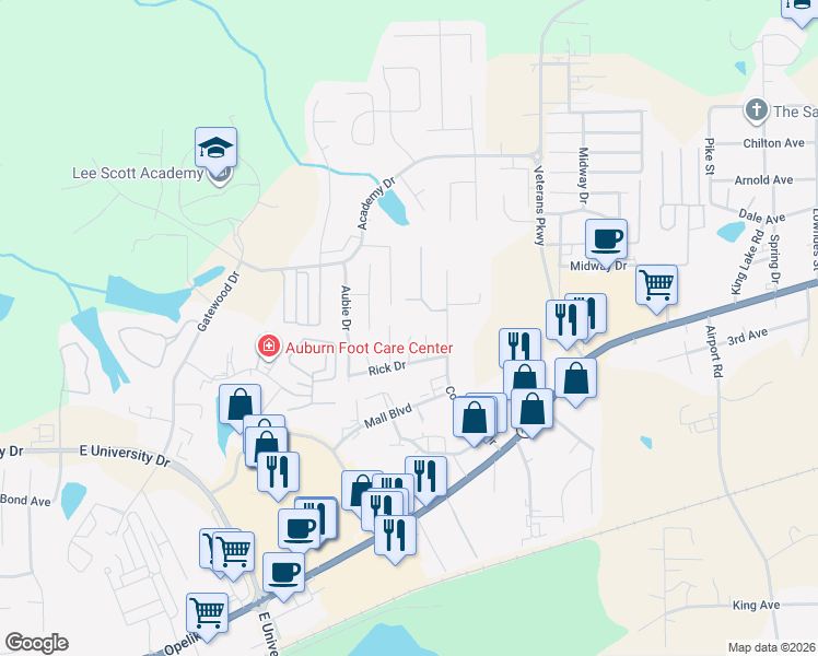 map of restaurants, bars, coffee shops, grocery stores, and more near 1288 Samantha Court in Auburn