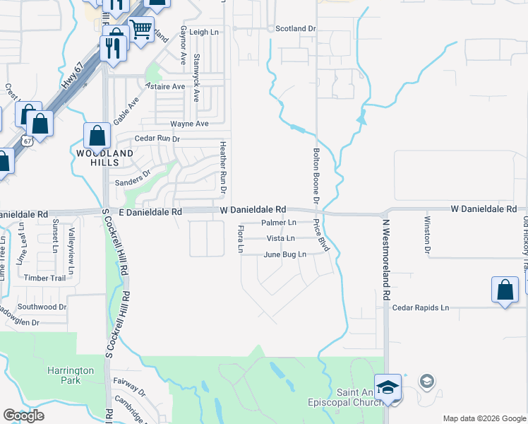 map of restaurants, bars, coffee shops, grocery stores, and more near 1021 Palmer Lane in DeSoto