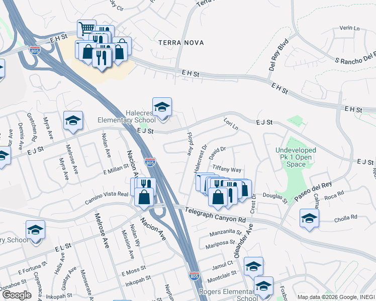 map of restaurants, bars, coffee shops, grocery stores, and more near 814 Floyd Avenue in Chula Vista
