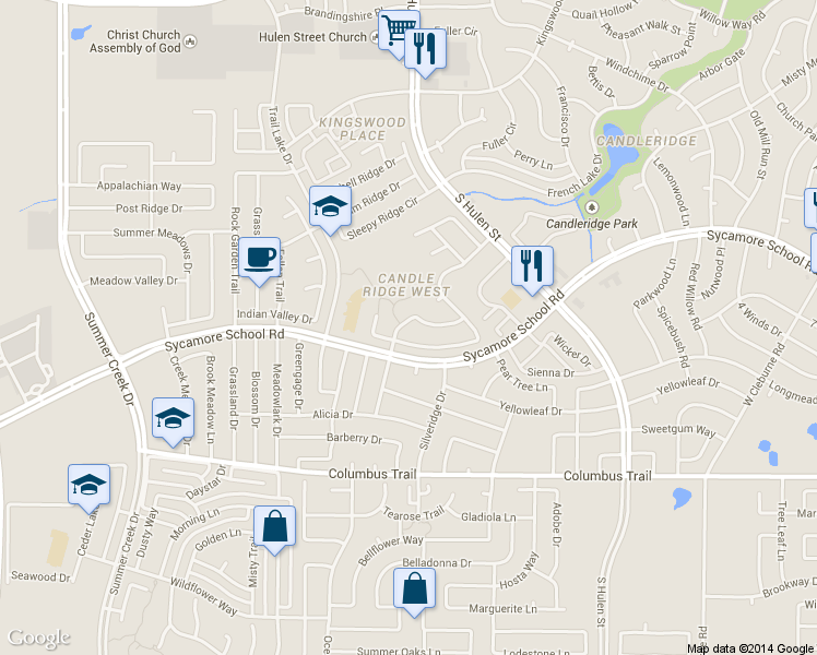map of restaurants, bars, coffee shops, grocery stores, and more near 4881 Madyson Ridge Drive in Fort Worth