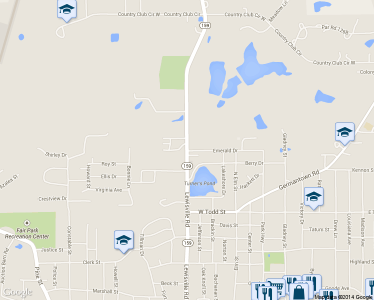 map of restaurants, bars, coffee shops, grocery stores, and more near 1311 Lewisville Road in Minden