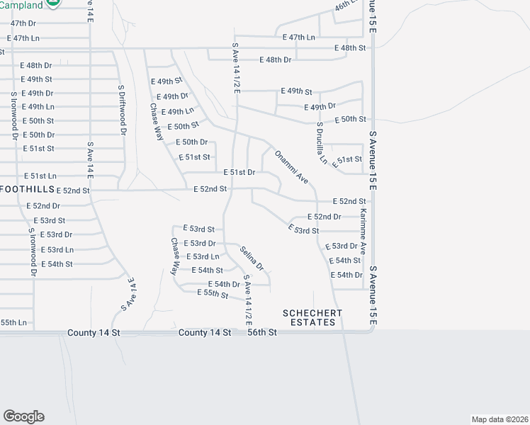 map of restaurants, bars, coffee shops, grocery stores, and more near 14612 53rd Street in Yuma